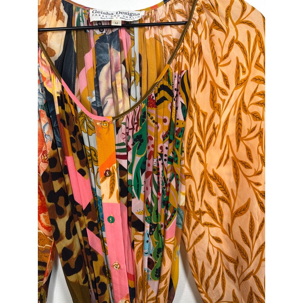 Anthropologie Geisha Designs Collage Button Down Midi Dress, Size Medium - Picture 7 of 8